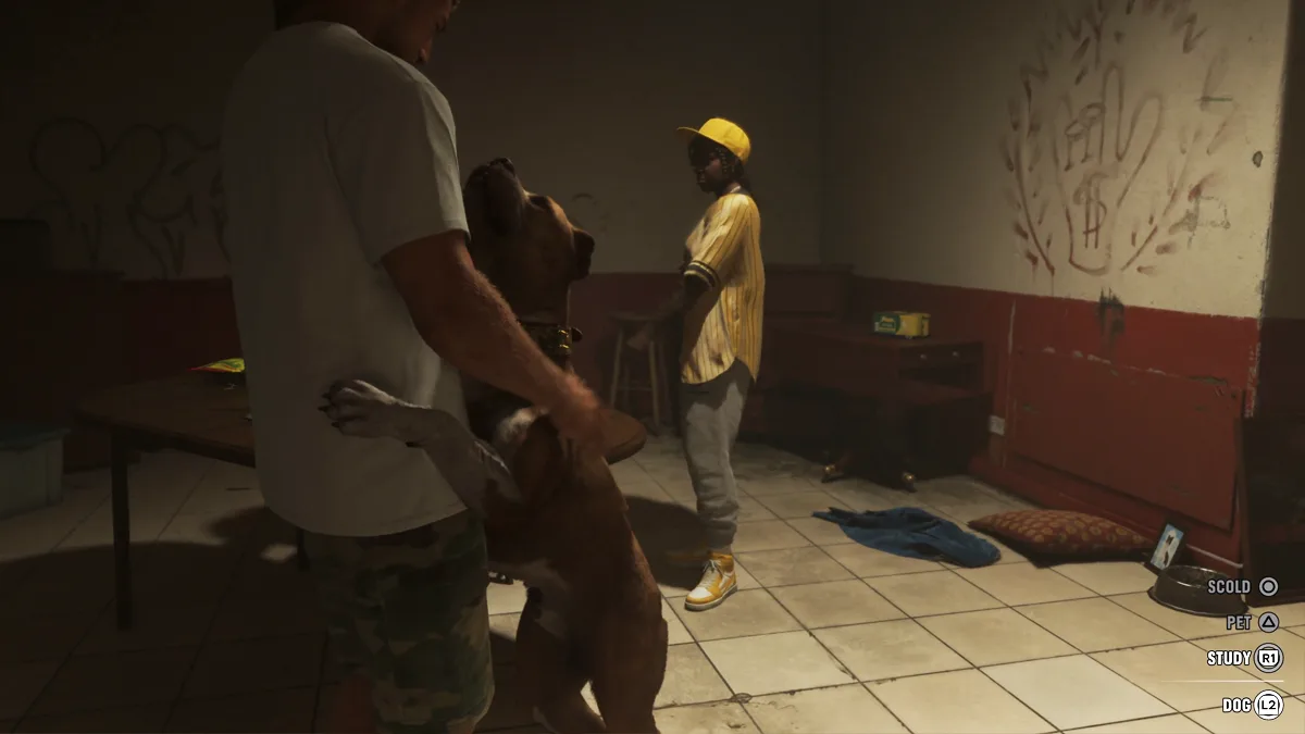 Das Interaktionsmenü mit dem Hund in GTA 6: streicheln, schimpfen, studieren