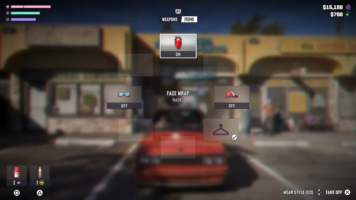 Das Item-Rad von GTA 6, Tabs für Waffen und Items, aktivierbare Maske und Verbrauchsgegenstände